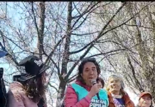 Sol Pedre en el acto de UxP en Bariloche
